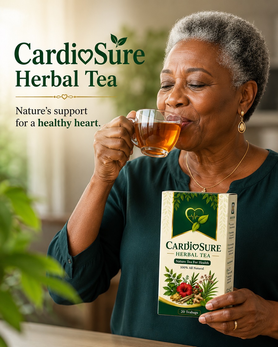 Woman drinking a warm cup of CardioSure Herbal Tea at home